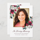 Sympathy Red Rose Bloemen Rood Script Foto Begrafe Bedankkaart (Voorkant / Achterkant)