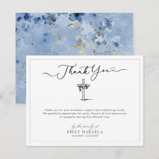 Sympathy Thank You Card Gouden Blauw Bloemen Ontwe Bedankkaart
