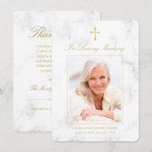 Sympathy White Marble Gold Script Fotobegrafenis Bedankkaart (Voorkant / Achterkant)