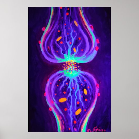 Synaps met neurotransmitters poster (Voorkant)