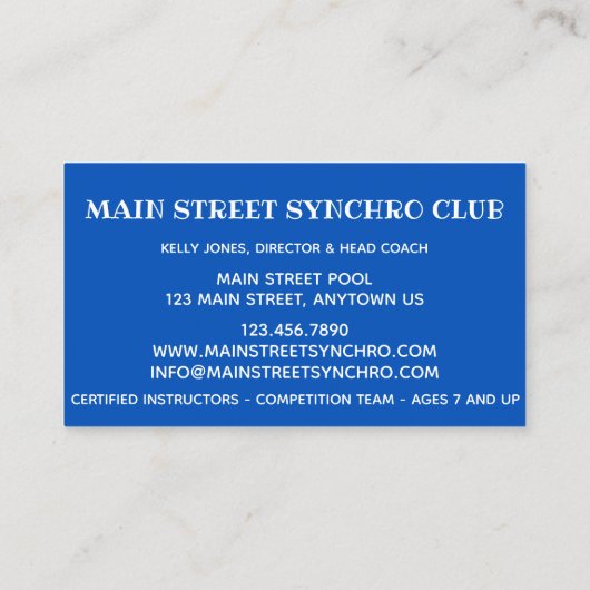 Synchronisatie-weduwenwedstrijd van SWimming Team Visitekaartje (Achterkant)