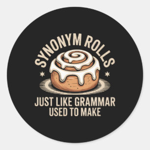 Synoniem rollen net als grammatica om woordspeling ronde sticker