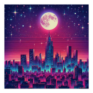 Synth City Silhouette Perfect Poster