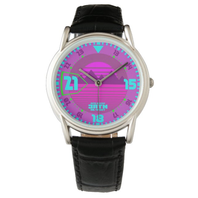 Synth Style 80s 80s retro paars Horloge (Voorkant)