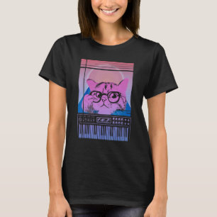 Synthesizer Cat Retro Synth Vaporwave Keyboard T-shirt