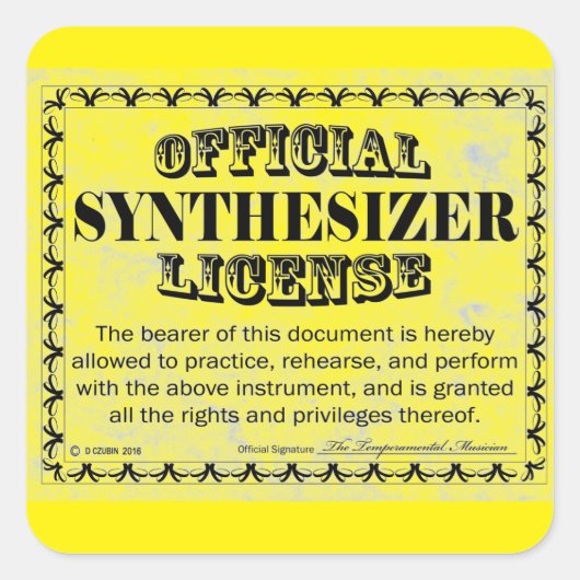 Synthesizer License Square Sticker (Voorkant)