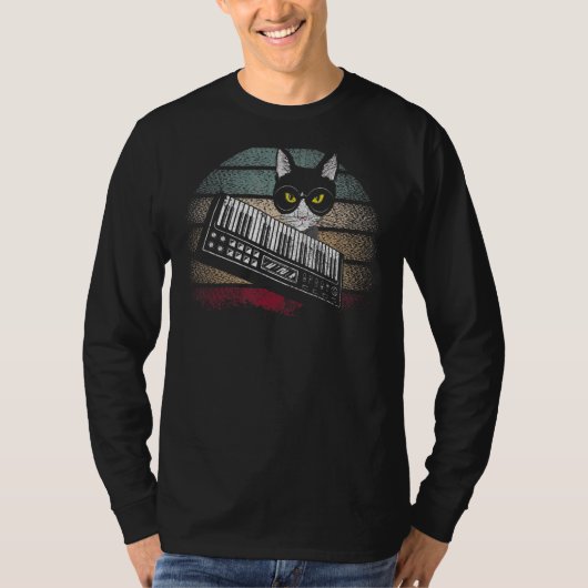Synthesizer met kattenretro Synthetisch dampgolfka T-shirt (Voorkant)