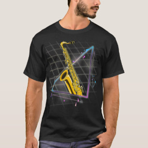 Synthwave 90s saxofonist jazzmuzikant saxofoon t-shirt