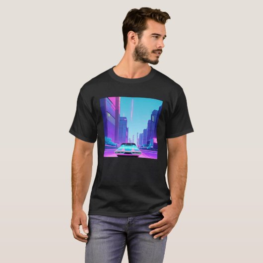 Synthwave auto uitgang retrowave futuresynth Sci F T-shirt (Voorkant volledig)