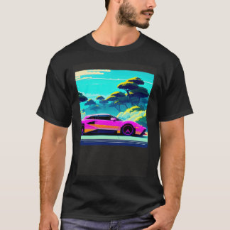 Synthwave auto uitgang retrowave futuresynth Sci F T-shirt