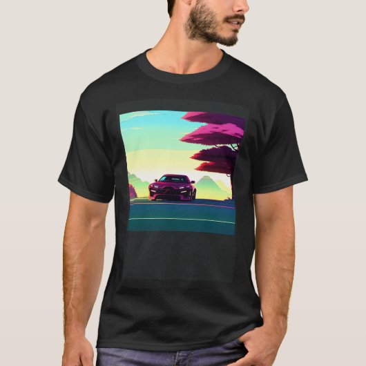 Synthwave auto uitgang retrowave futuresynth Sci F T-shirt (Voorkant)