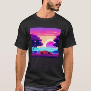 Synthwave auto uitgang retrowave futuresynth Sci F T-shirt