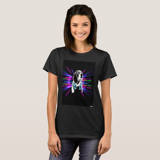 Synthwave Beagle with headphones T-shirt (Voorkant volledig)