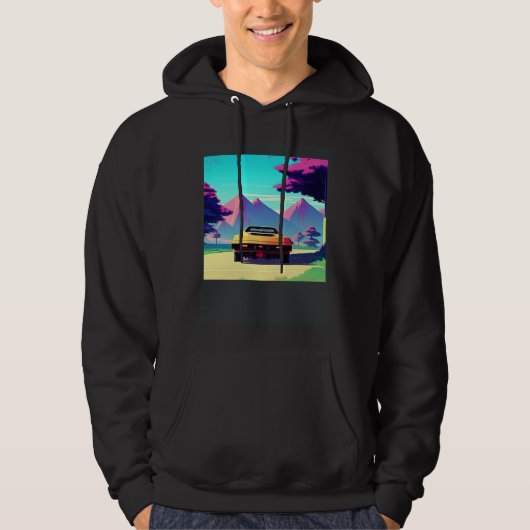 Synthwave car outrun retrowave futuresynth sci fi  hoodie (Voorkant)