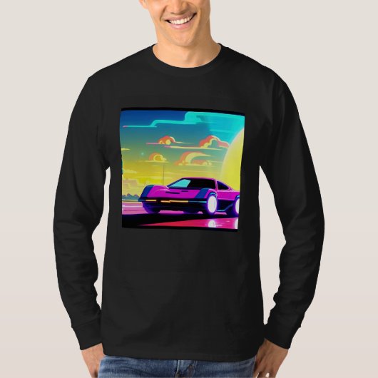Synthwave car outrun retrowave futuresynth sci fi  t-shirt (Voorkant)
