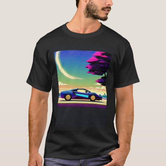 Synthwave car outrun retrowave futuresynth sci fi t-shirt (Voorkant)