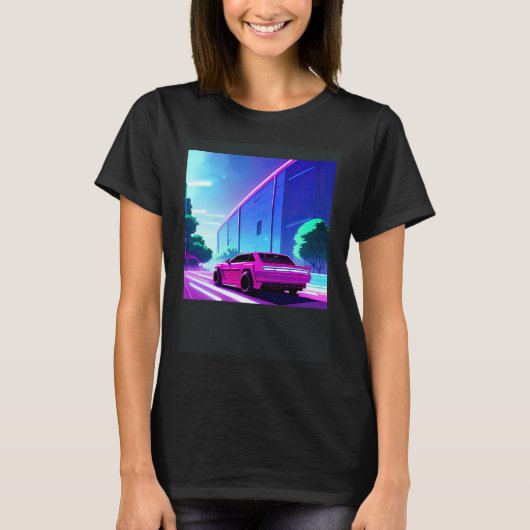 Synthwave car outrun retrowave futuresynth sci fi t-shirt (Voorkant)