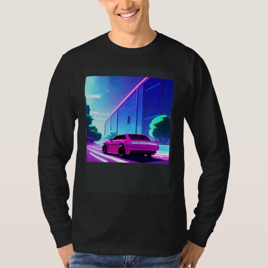 Synthwave car outrun retrowave futuresynth sci fi  t-shirt (Voorkant)