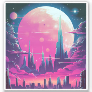 Synthwave City Skyline Sticker