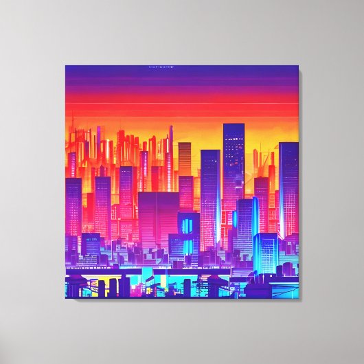 Synthwave/Cyberpunk City op Sunset Canvas Afdruk (Voorkant)