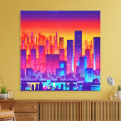 Synthwave/Cyberpunk City op Sunset Canvas Afdruk (Insitu (Woonkamer))