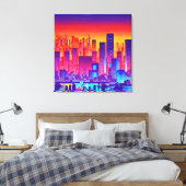 Synthwave/Cyberpunk City op Sunset Canvas Afdruk (Insitu (Slaapkamer))