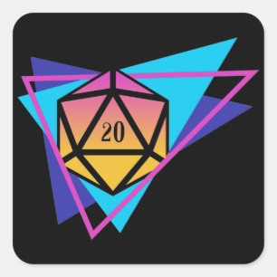 Synthwave D20 Dice Steampunk Tabletop RPG Vierkante Sticker