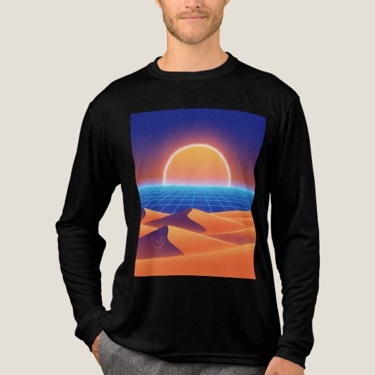 Synthwave Desert Sunset – Neon Fox Horizon Tri-Blend Shirt (Voorkant volledig)