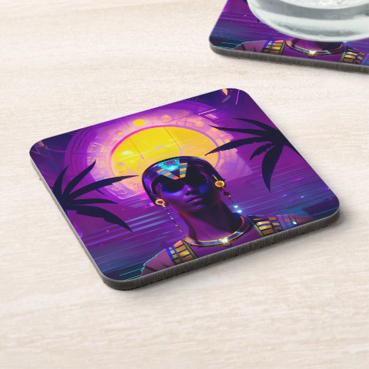 Synthwave Farao Bier Onderzetter (Linkerzijde)