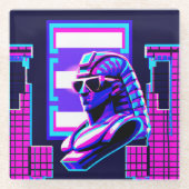Synthwave Farao Glazen Onderzetter (Voorkant)