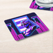 Synthwave Farao Vierkante Kartonnen Onderzetter (Schuin)