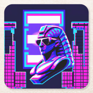 Synthwave Farao Vierkante Kartonnen Onderzetter