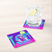 Synthwave Farao Vierkante Kartonnen Onderzetter (Insitu)