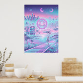 Synthwave Futuristische Stad Poster | Neon Sci-Fi (Keuken)