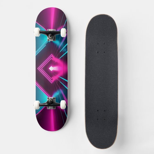 Synthwave Glowing Pyramid Tunnel Neon Sci-Fi Skateboard (Voorkant)