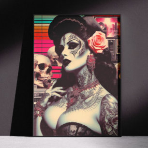 Synthwave Griezelije Pin-up Poster