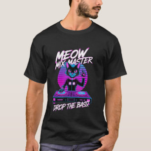 Synthwave Kat DJ Cyberpunk Vaporwave EDM Muziek Fe T-shirt