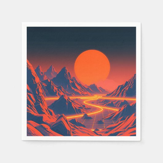 Synthwave Landschap met Neon Mountains Servet (Voorkant)