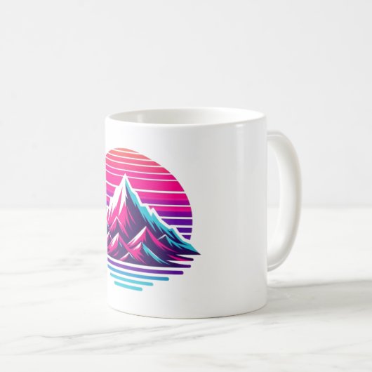 Synthwave Mountain Mug – Retro Sunset Coffee Cup (Devant droit)