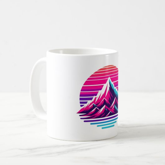 Synthwave Mountain Mug – Retro Sunset Coffee Cup (Devant gauche)