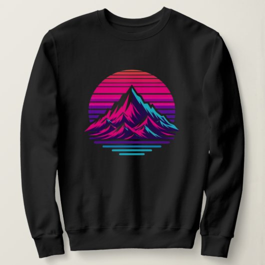 Synthwave Mountain Sweatshirt – Retro Sunset Straa (Design voorkant)