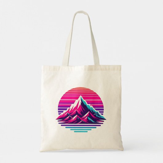 Synthwave Mountain Tote Bag – Retro Sunset Vibes (Achterkant)