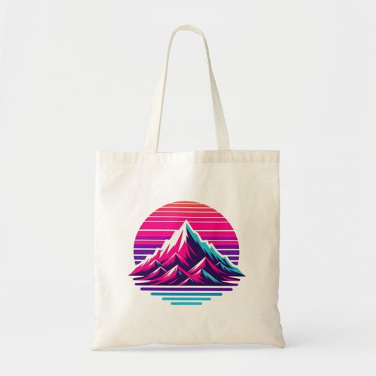 Synthwave Mountain Tote Bag – Retro Sunset Vibes (Voorkant)