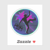 Synthwave neon Boombox autocollant rond 80s | logo (Feuille)