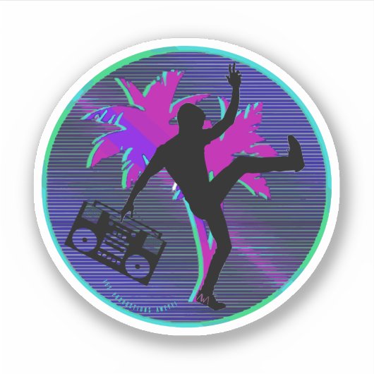 Synthwave neon Boombox autocollant rond 80s | logo (Devant)