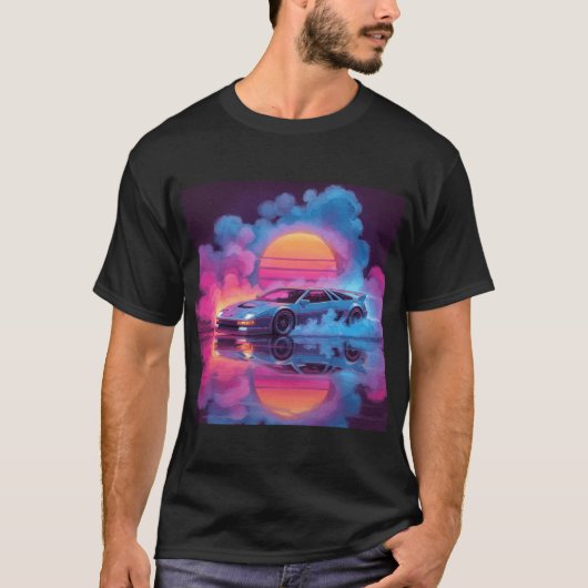 Synthwave Neon Car Graphic T-shirt (Voorkant)
