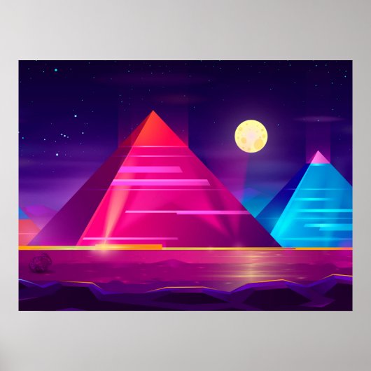 Synthwave Neon City - Egypte, piramide Poster (Voorkant)