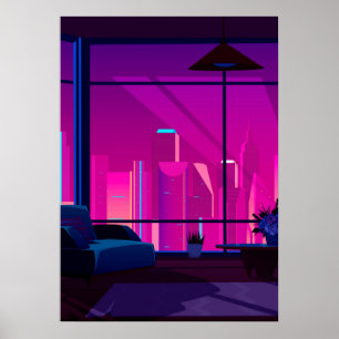 Synthwave Neon City: terras, penthouse Poster