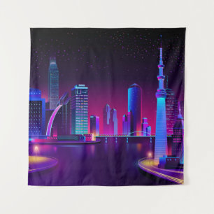 Synthwave Neon City ⛔ Vector art Wandkleed