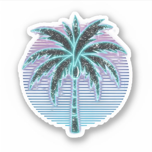 Synthwave neon palmboom sticker (Voorkant)